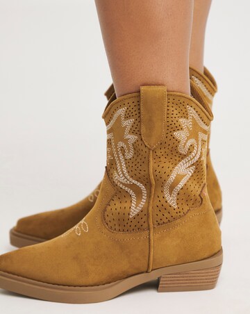 Betsy Western Cowboy Laser Cut Ankle Boots Extra Wide EEE Fit