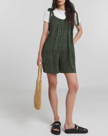 Khaki Print Tie Strap Crinkle Playsuit