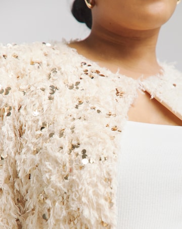 Joanna Hope Faux Feather Sequin Jacket