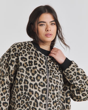 Leopard Print Soft Zip Through Bomber Jacket