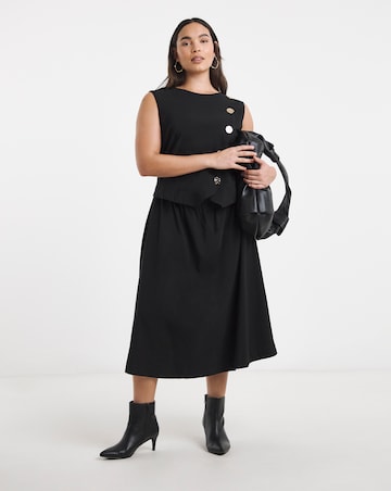 Black Bengaline 2 in 1 Waistcoat And Skirt Midi Dress