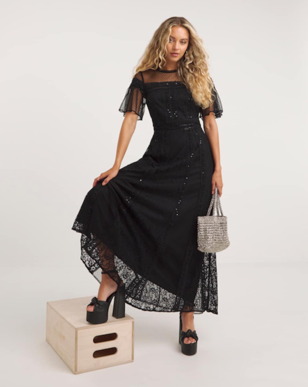 joanna hope beaded bodice maxi dress Joanna Hope Mesh Beaded Maxi Dress