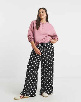 Jersey Spot Print Waffle Wide Leg Trousers