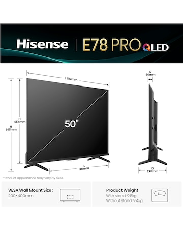 Hisense 50E78QTUK PRO 50 QLED 4K Ultra HD Smart Gaming TV