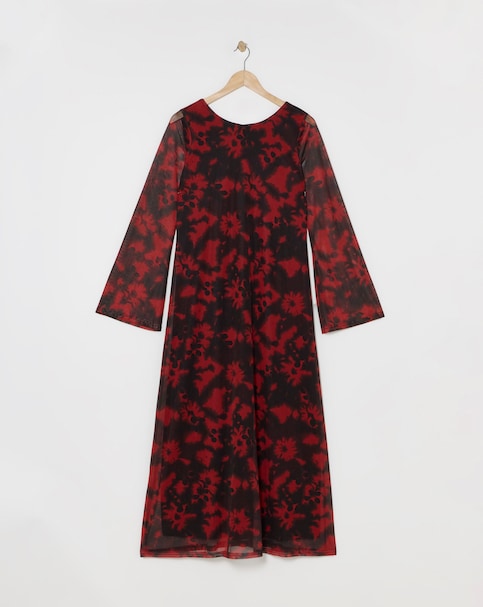 Simply Be - Women's Printed Mesh Maxi Dress - Size 14 - Red print - 96% Recycled Polyester 4% Elastane