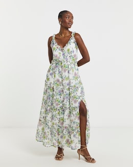 White Floral Tiered Maxi Cami Dress