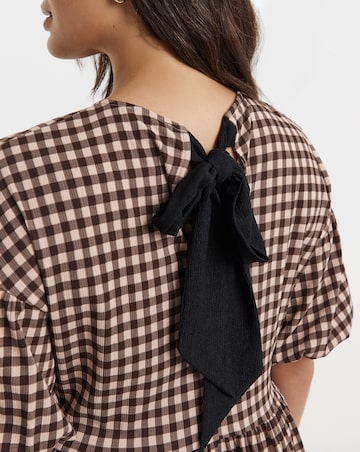Simply Be Brown Gingham Waffle Bow Back Midi Dress