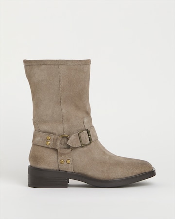 Orlando Suede Harness Buckle Ankle Biker Boots - Wide Fit (E)