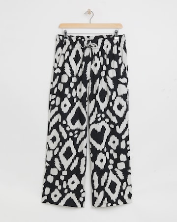 Mono Print Tie Waist Wide Leg Linen Trousers