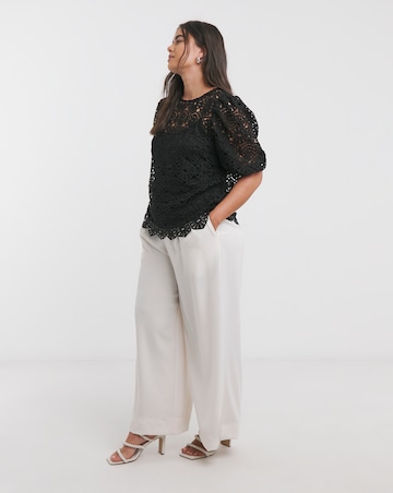 Joanna Hope Crochet Blouse With Puff Sleeves