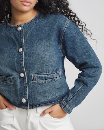 Indigo Collarless Denim Jacket
