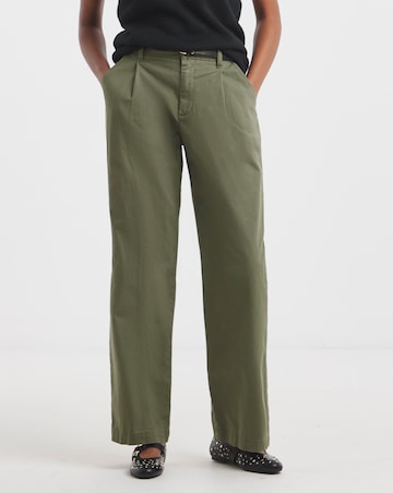 Khaki Wide Leg Chino Trousers