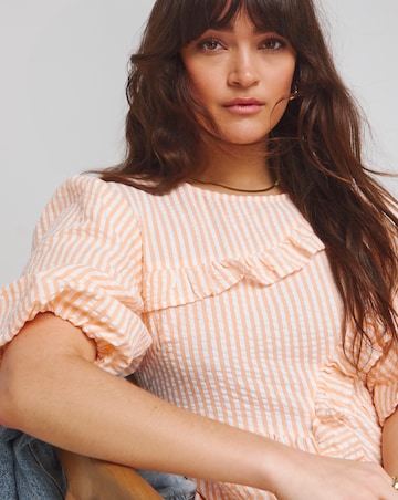 Native Youth Peach Textured Stripe Short Sleeve Midi Dress