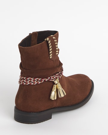 Joe Browns Brown Suede Tassel Braid Ankle Boot -Wide Fit (E)