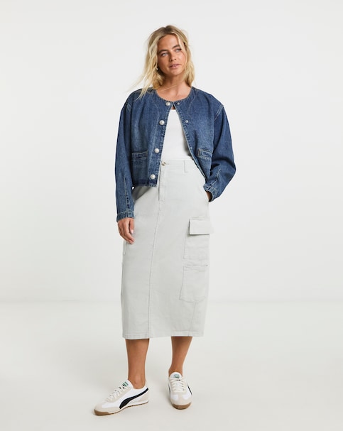 Light Grey Double Pocket Cargo Midi Skirt