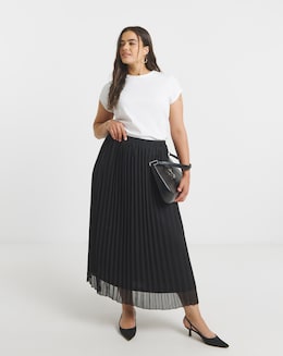 Simply Be Black Pleated Chiffon Midaxi Skirt