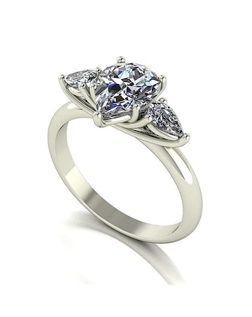9ct White Gold 2ct Pear Shaped Moissanite Trilogy Ring