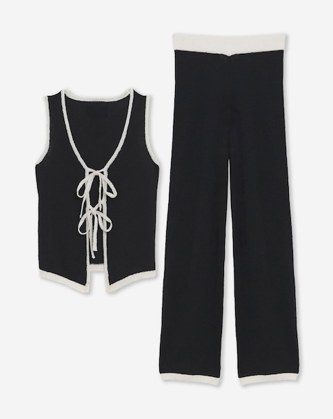 Simply Be Black & White Contrast Tie Front Waistcoat Co-Ord