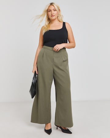 Khaki Pinstripe Wide Leg Trouser