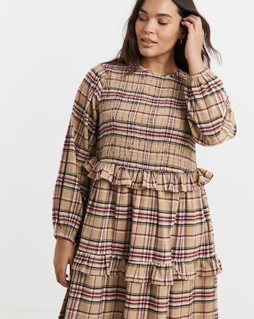 Native Youth Brushed Check Midaxi with Shirred Bust and Frill Tiers