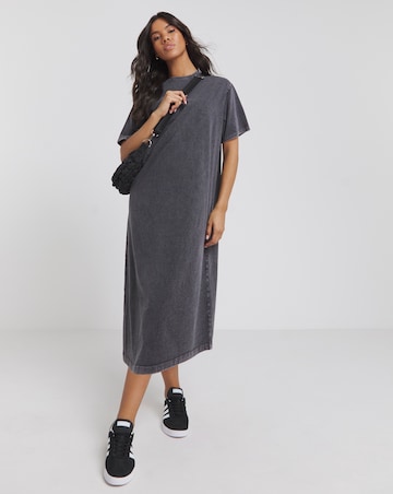 Acid Wash Cotton Jersey Midi T-Shirt Dress