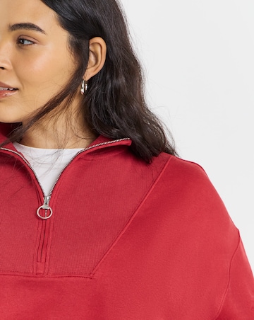 Red 1/4 Zip Sweatshirt with Rib Panel