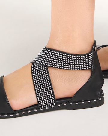 Jade Stretch Cross Flat Sandals - Wide Fit (E)