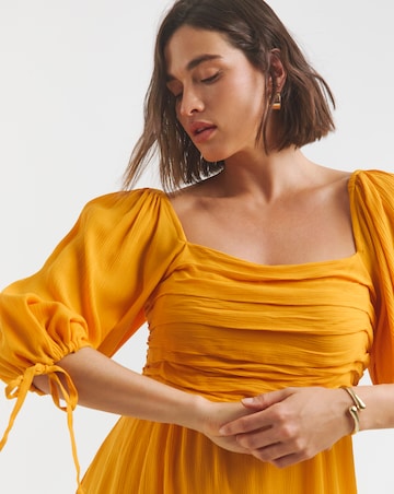 Yellow Crinkle Soft Volume Midi Dress