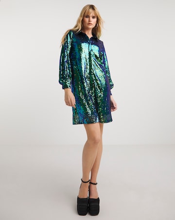 Lovedrobe Two Tone Sequin Shirt Dress