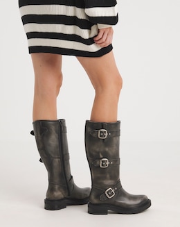 Lyra Leather Rugged Biker Boot - Wide Fit (E) &amp; Standard Calf