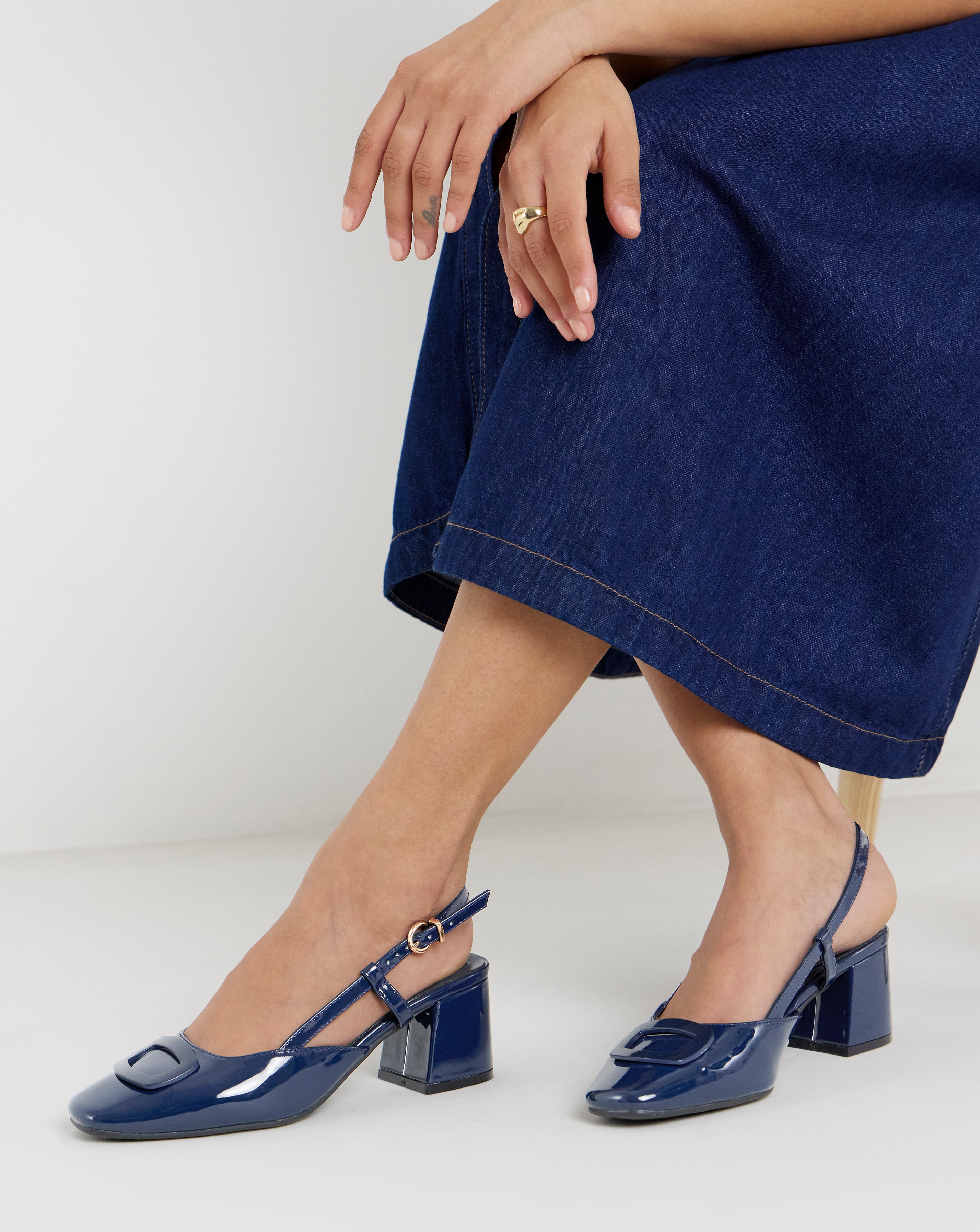 Luella Heeled Slingbacks With Buckle Trim - Extra Wide Fit (EEE)