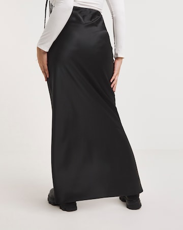 Black Stretch Satin Maxi Skirt