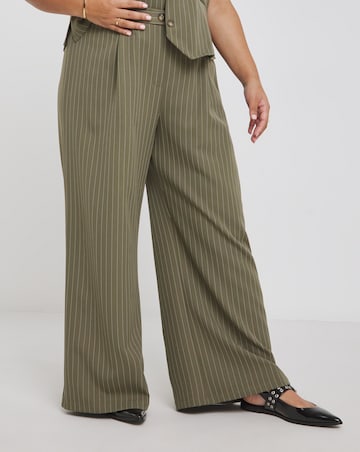 Khaki Pinstripe Wide Leg Trouser