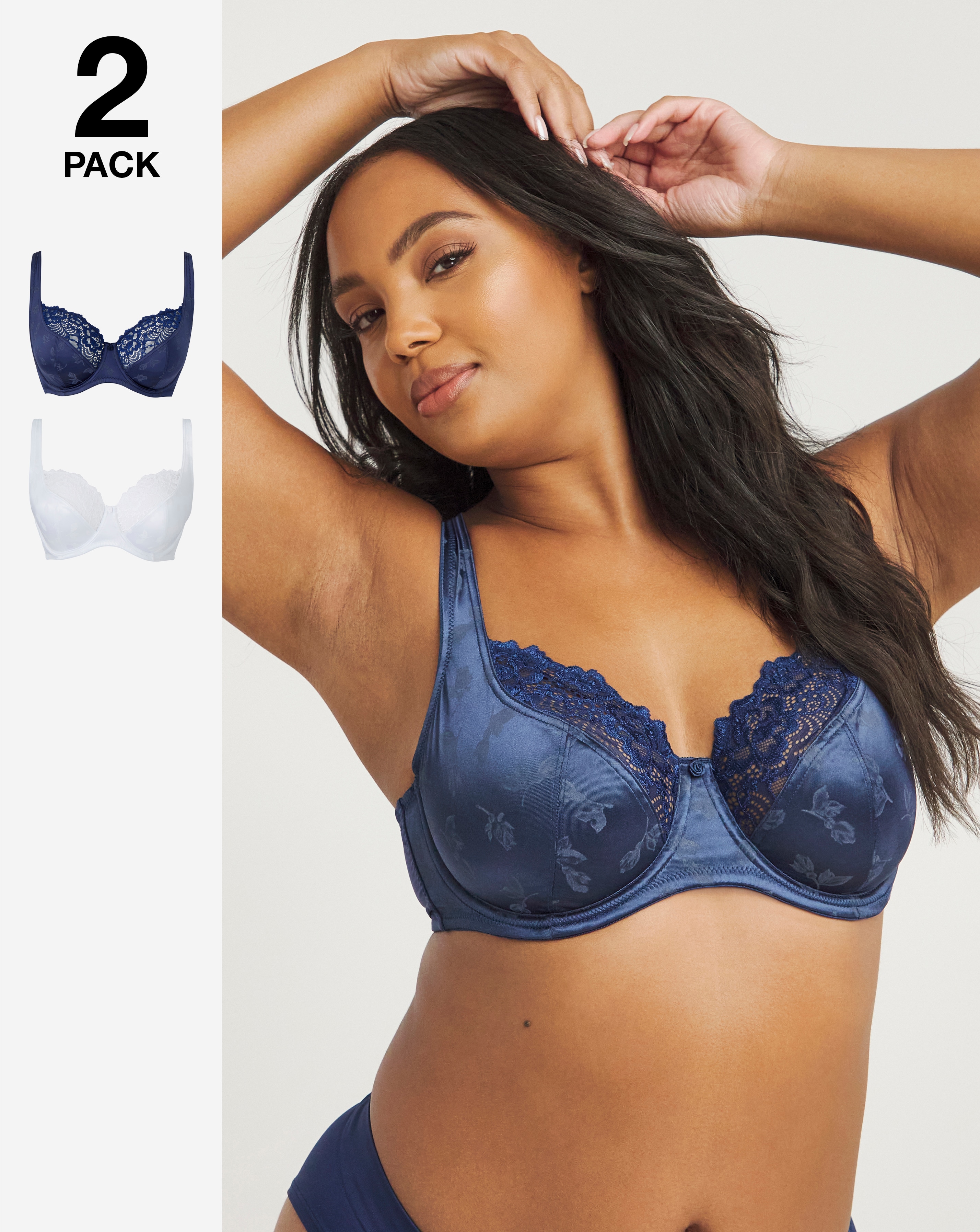 Pretty Secrets Laura 2 Pack Navy/White Full Cup Wired Bras