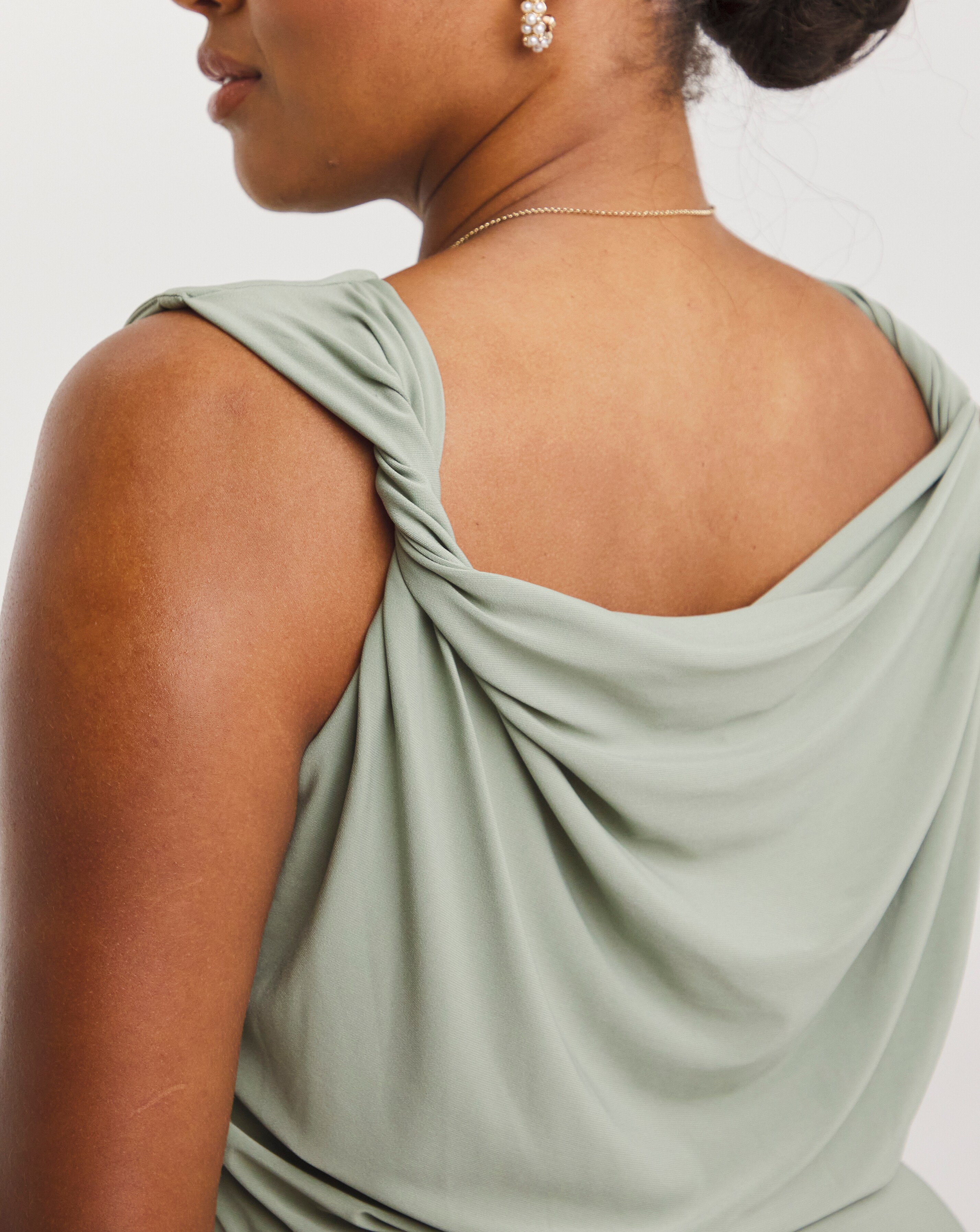 Short mesh bridesmaid sales dress with cowl back