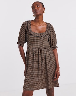 Simply Be Gingham Waffle Frill Detail Skater Dress