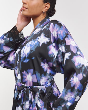 Figleaves Stretch Satin Lace Kimono Gown