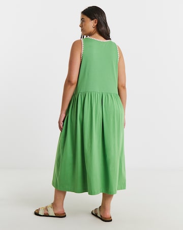 Jersey Mix Midi Dress With Whipstitch