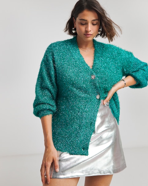Simply Be X Twisted Wunder Green Tinsel Cardigan
