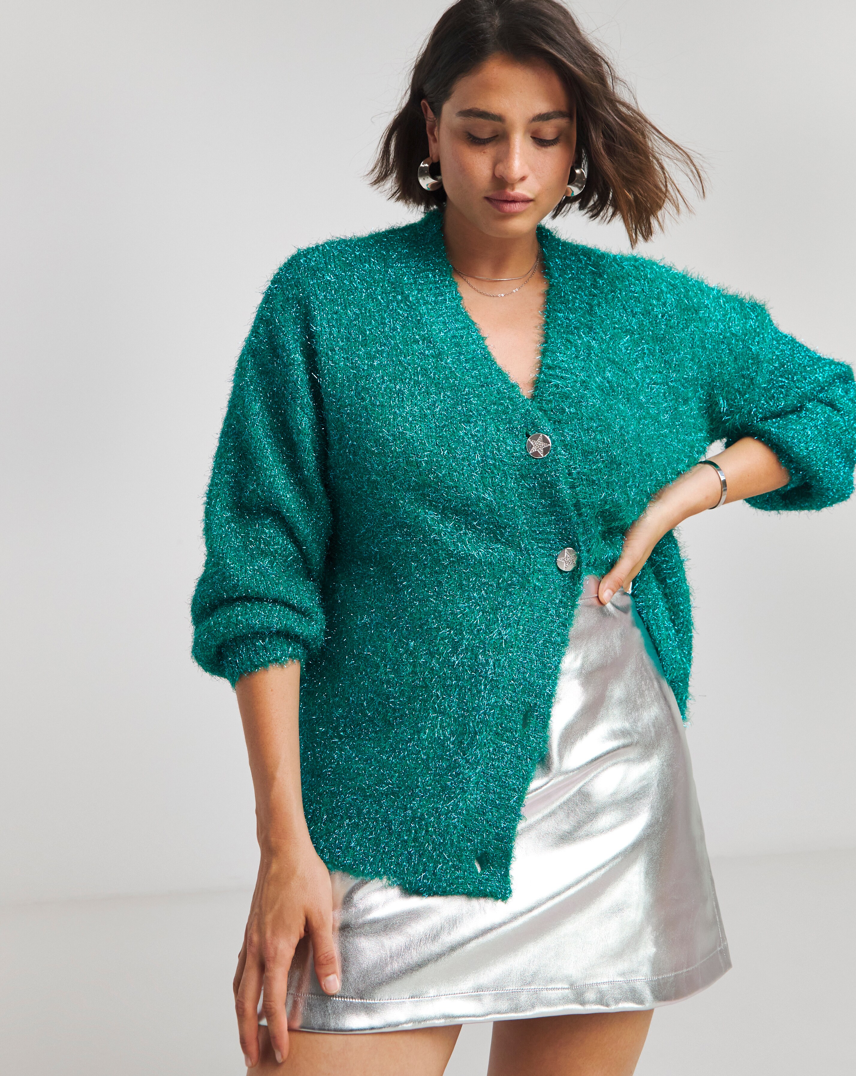 Simply Be X Twisted Wunder Green Tinsel Cardigan