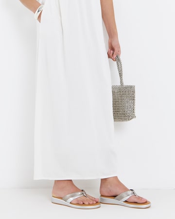 Valencia Leather Toe Post Low Wedge Sandals - Wide Fit (E)