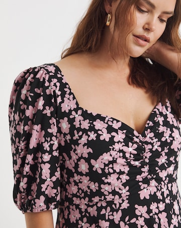Floral Print Sweetheart Neck Midi Dress