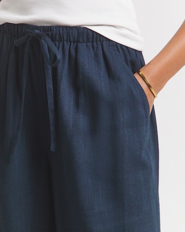 Simply Be Navy Tie Waist Linen Mix Wide Leg Trousers