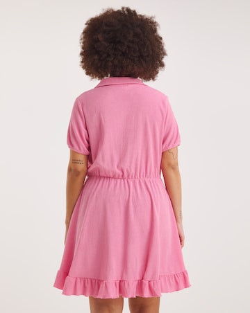 Pink Waffle Short Sleeve Shirt Dress