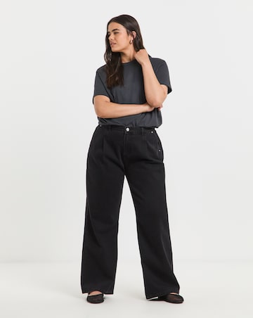 Washed Black Pleat Detail Wide Leg Jeans