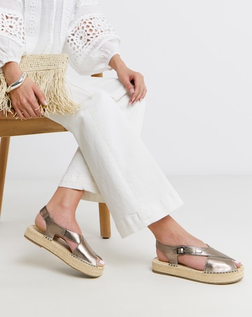York Peep Toe Leather Espadrille Sandals - Extra Wide Fit (EEE)