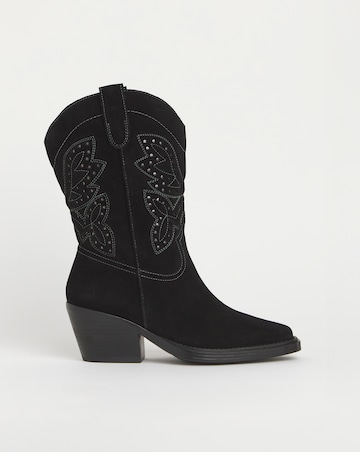 Daytona Punch Detail Suede Western Calf Boots Extra Wide EEE Fit Standard Calf