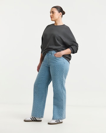 Linear Distressed Denim Wide Leg Jeans