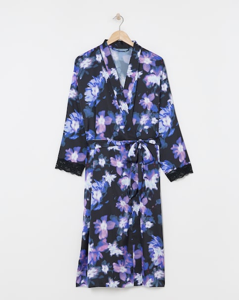 Figleaves Stretch Satin Lace Kimono Gown