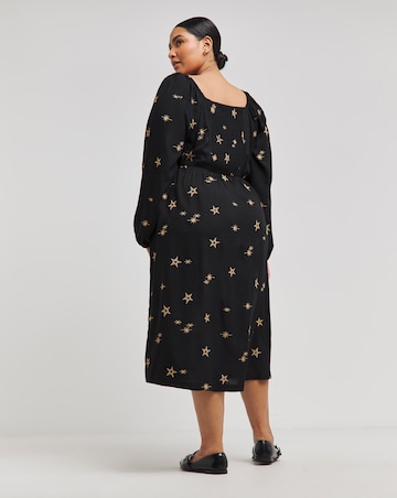 Simply Be Black With Gold Star Embroidered Midi Dress